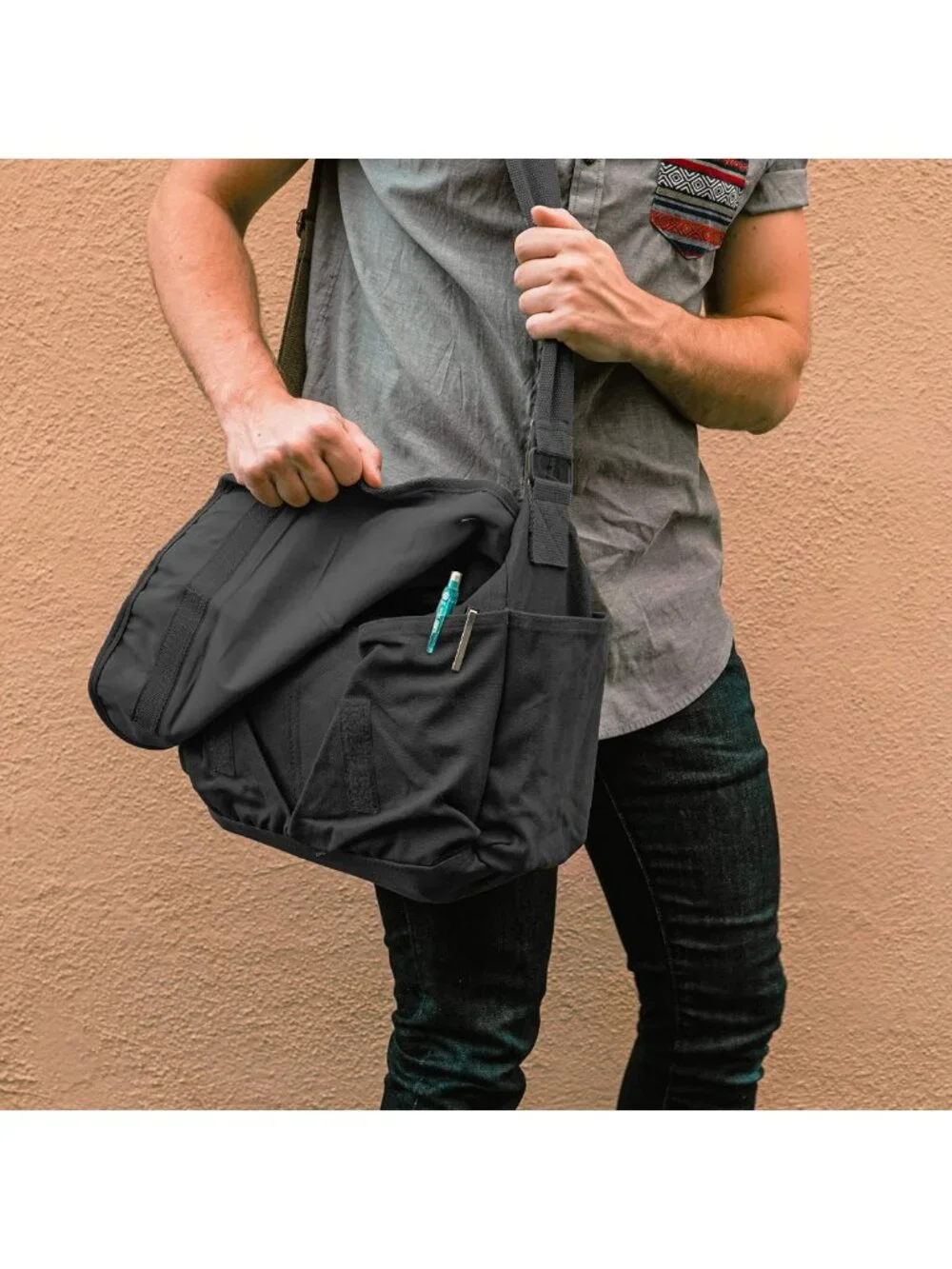 Vintage Messenger Bag - Heavyweight Cotton Canvas Shoulder Bag with Upgraded